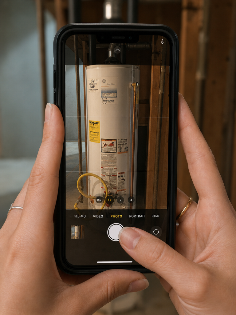 Photographing your existing water heater for the quote